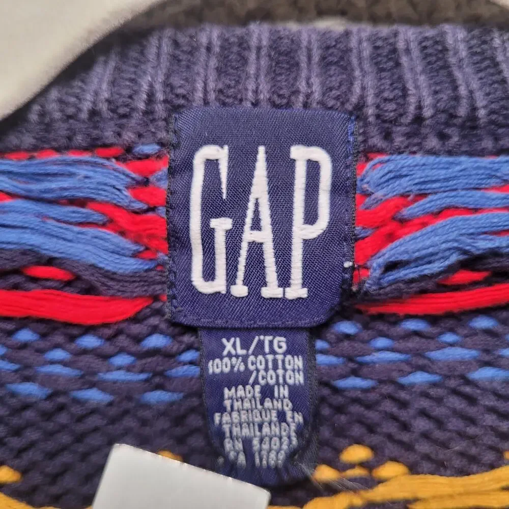 Vintage GAP Cardigan Sweater Kids XL Fair Isle Geometric Holiday Colorful Chunky